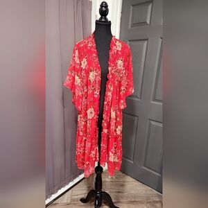 American Eagle Outfitters Red Floral Kimono